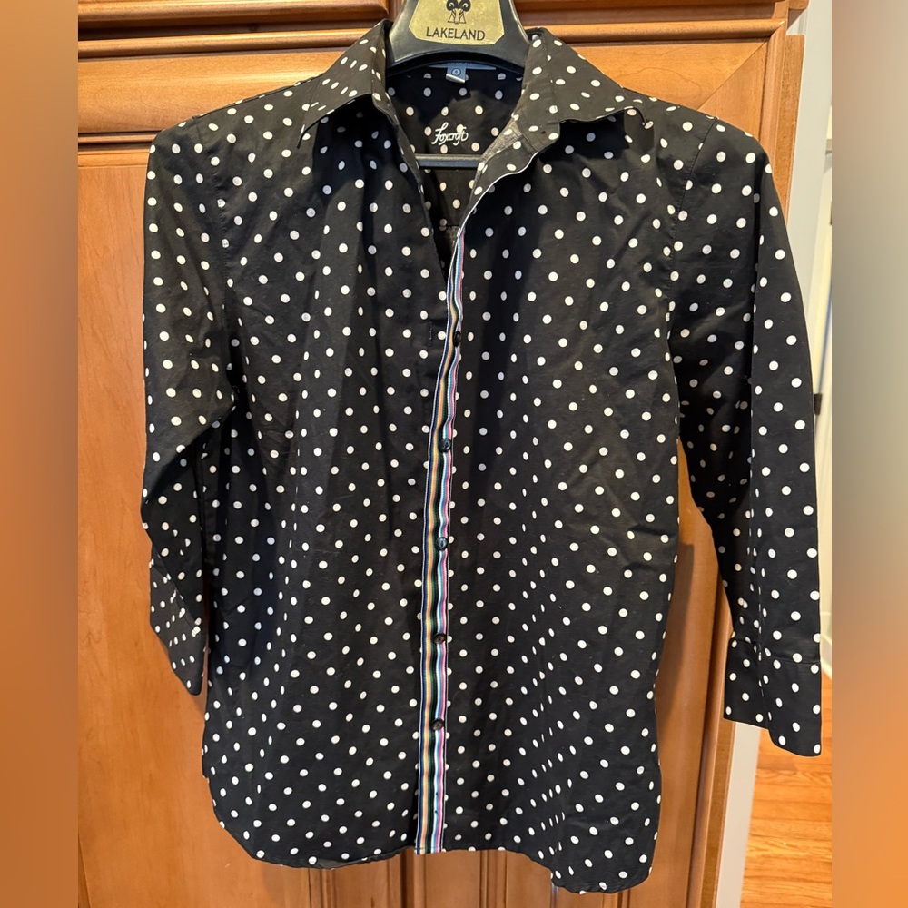 Foxcroft Black Shirt with White Polka Dots size 4